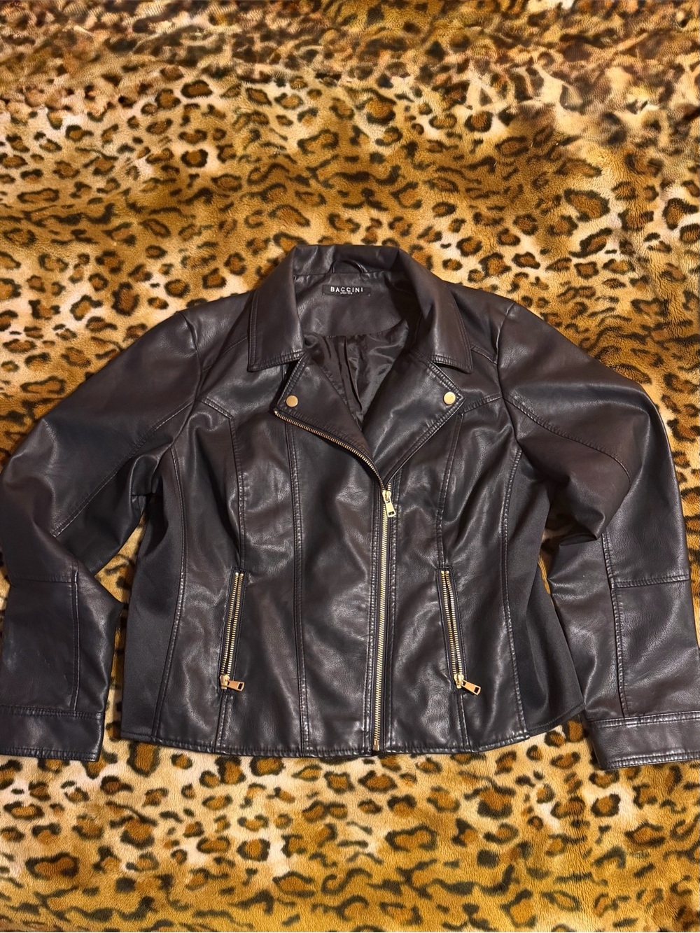 Baccini Women's Black Vegan Leather Moto Jacket